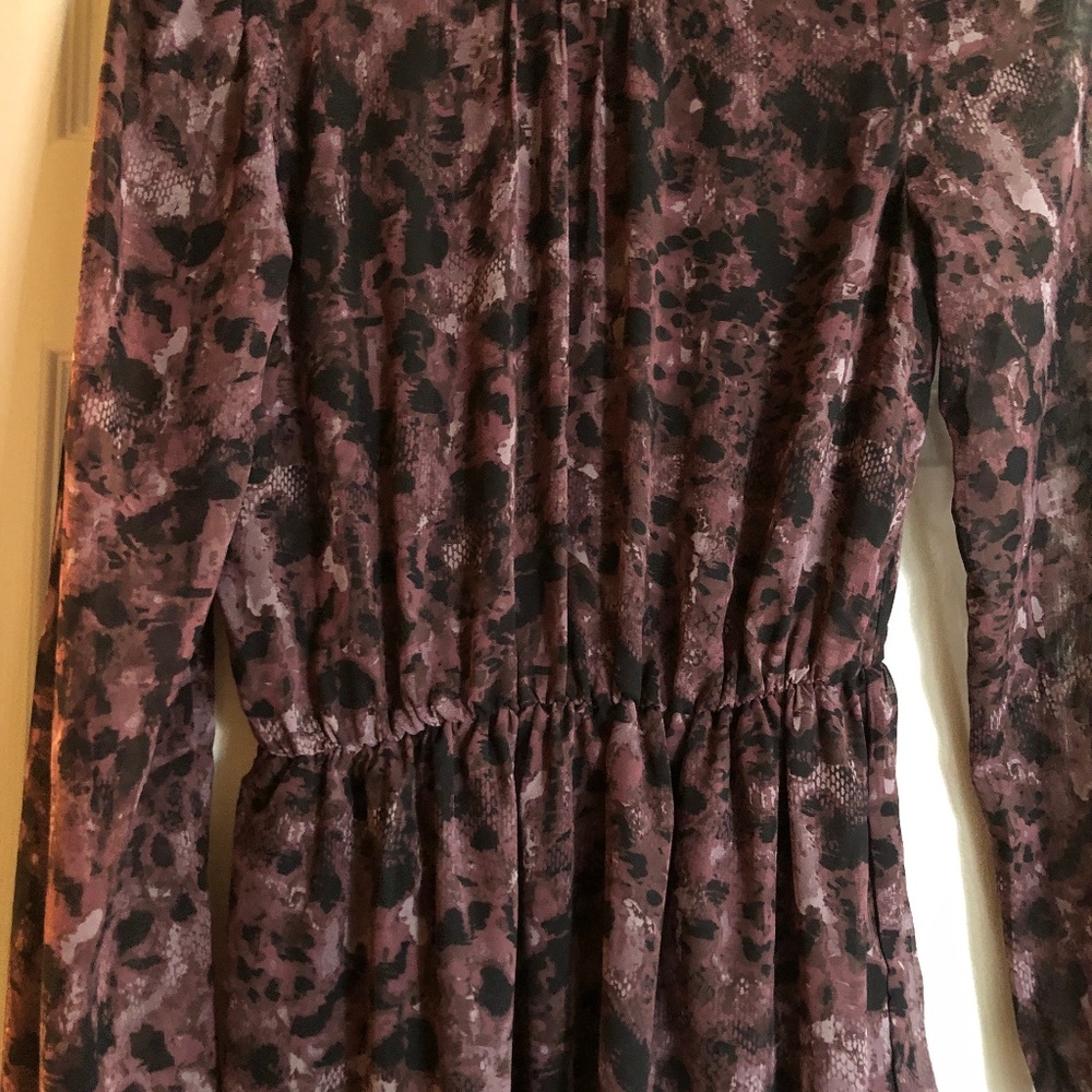 Allison Joy Plum and Black Printed Long Sleeve Dress